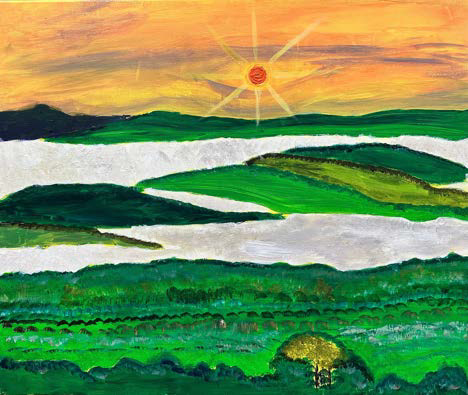 Golden Sunrise Over Green Hills
